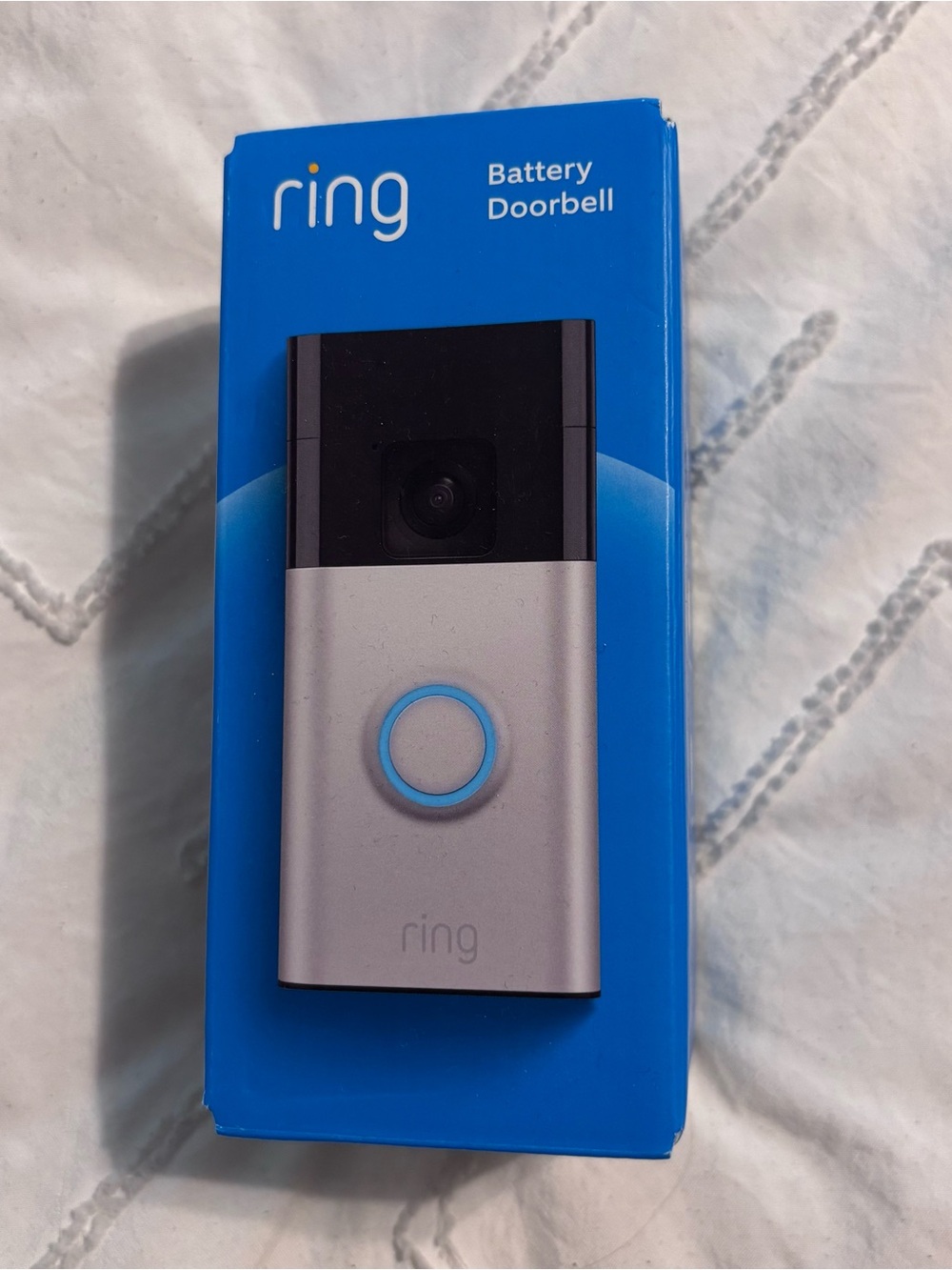 Ring Satin Nickel Doorbell Box with Blue Accents